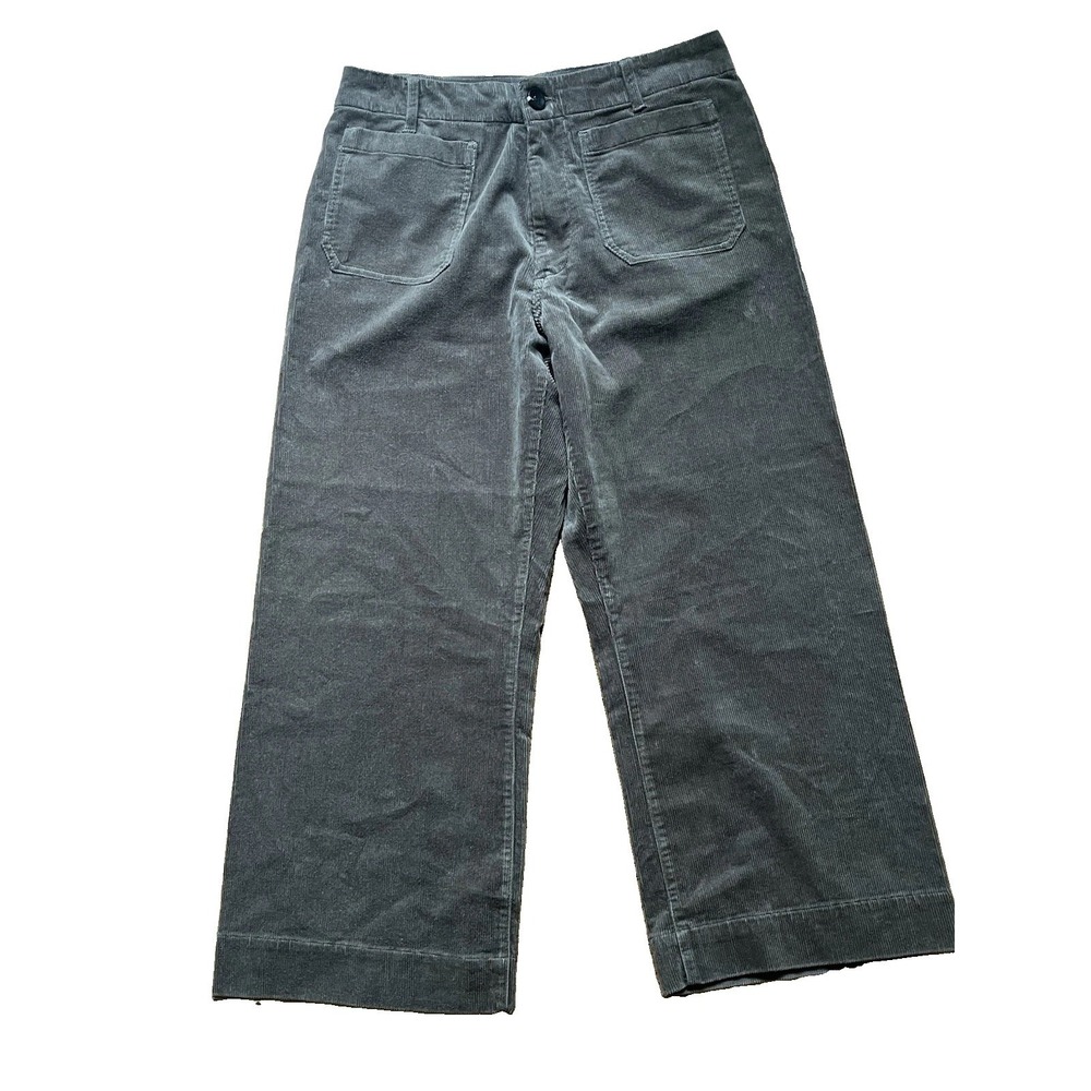 Quince Women Organic Stretch Corduroy Cropped Wide Leg Pants Olive Green 12
